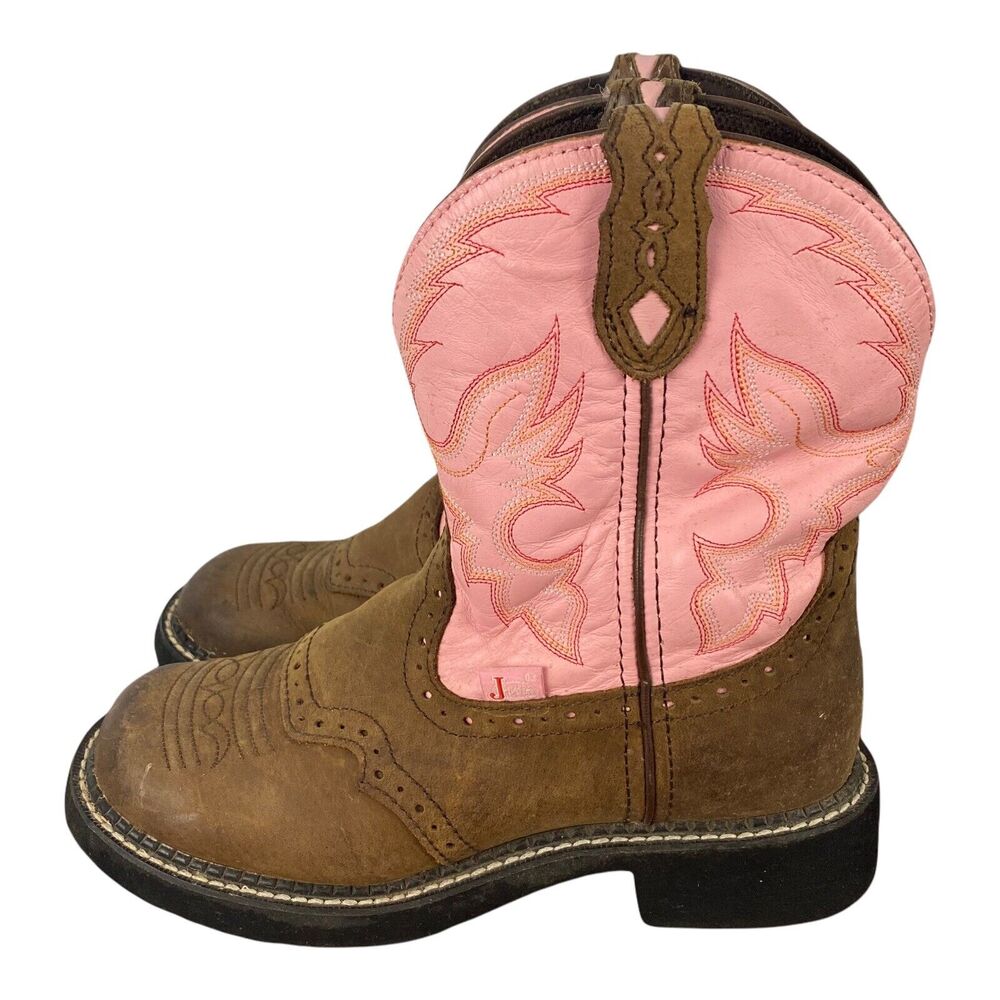 Justin Gypsy Cowboy Boots Size 6.5 L9901 Western Cowgirl Brown Pink Leather